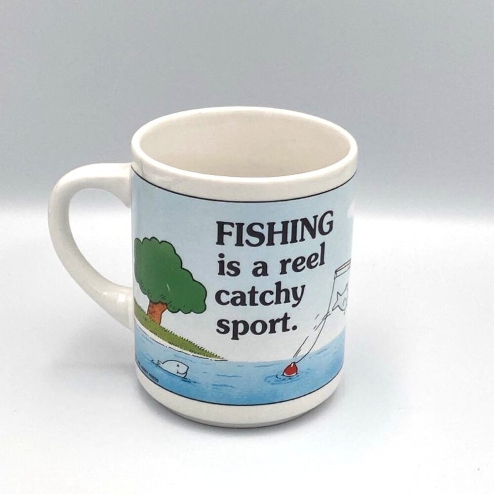 Vtg Fishing Mug Abbey Press “Fishing is‎ a reel catchy sport” 8 oz Made in USA
